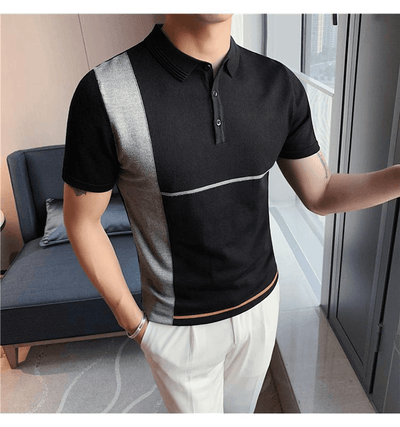 New Color-Blocking Striped Slim Stretch Knit Short-Sleeved T-Shirt