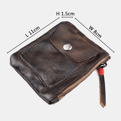 Men Genuine Leather Vegetable Tanned Leather Thin Zipper Wallet - Stylish and Practical