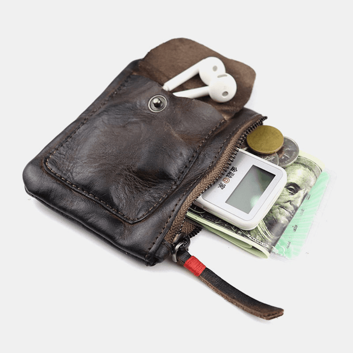 Men Genuine Leather Vegetable Tanned Leather Thin Zipper Wallet - Stylish and Practical