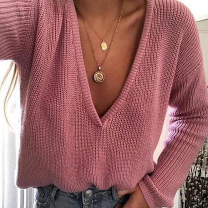 Elegant Autumn Winter Sweater Women's Knitted Sweaters Women Deep V Neck Sweaters casual Female Tops Pull Femme