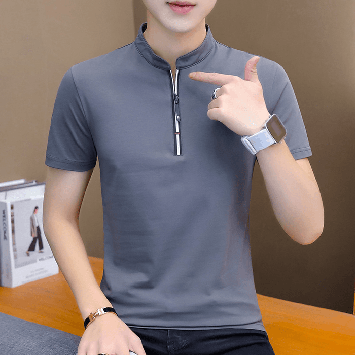 Men Short-Sleeved Slim Lapel Casual T-Shirts