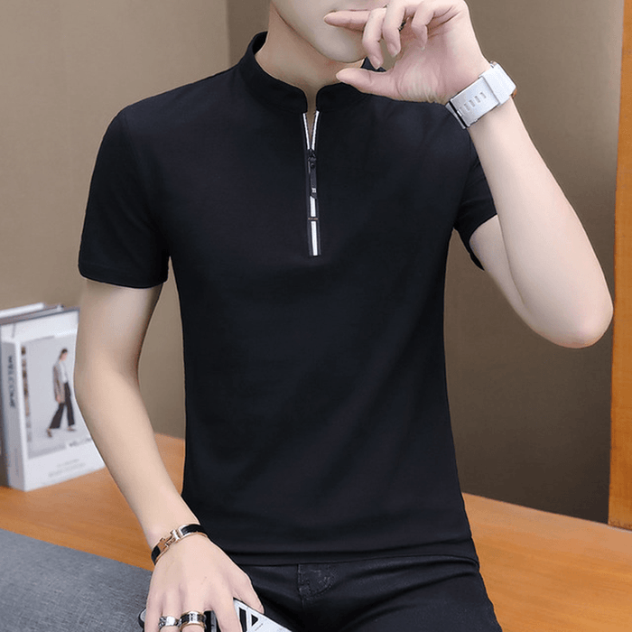 Men Short-Sleeved Slim Lapel Casual T-Shirts