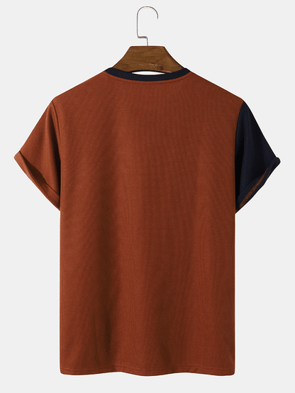 Mens Color Block Veins Crew Neck Casual T-Shirts