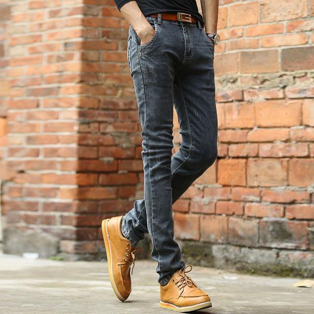 Vintage Men Slim Fit Jeans High Quality Trousers Designer Business