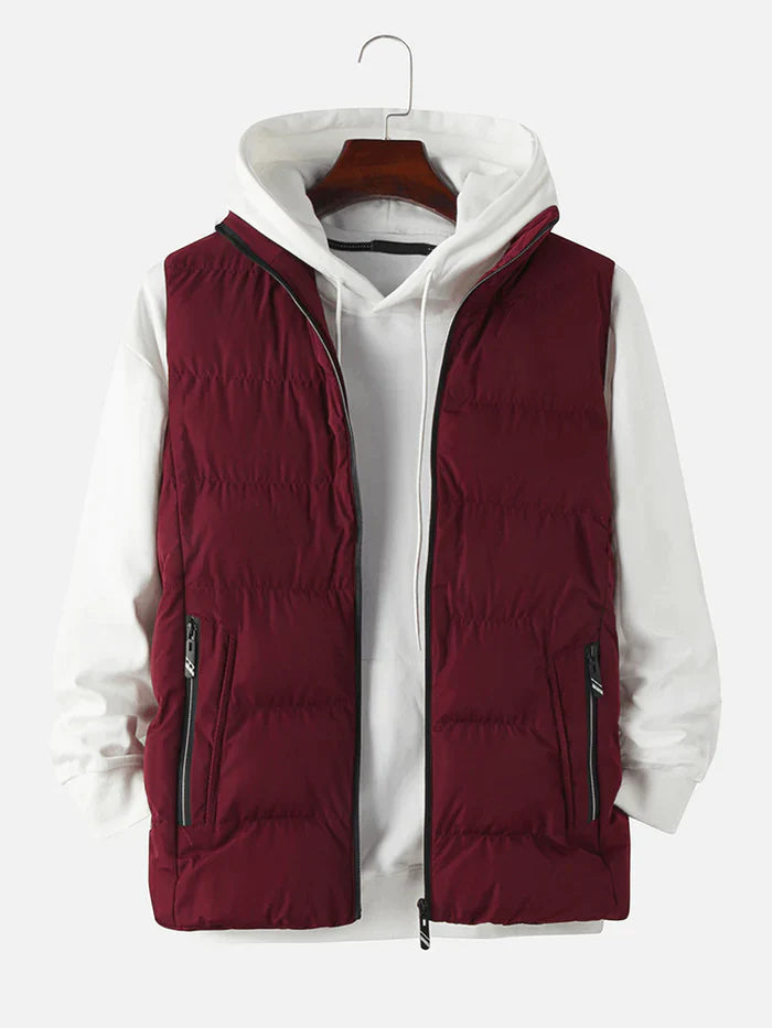 Men's Warm Padded Sleeveless Vest with Pocket - Solid Color Thicken Gilet