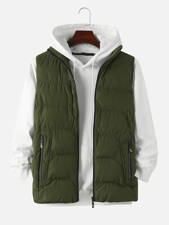 Men's Warm Padded Sleeveless Vest with Pocket - Solid Color Thicken Gilet