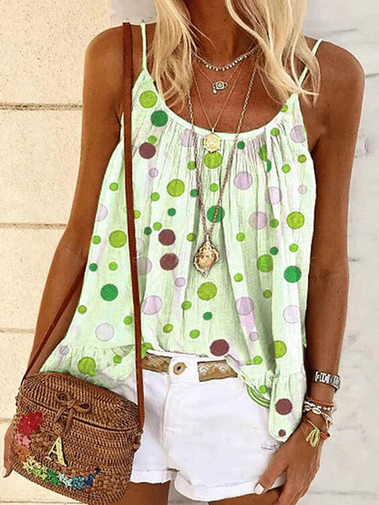 Summer Polka Dot Print Sleeveless Sling T-Shirts Casual Loose