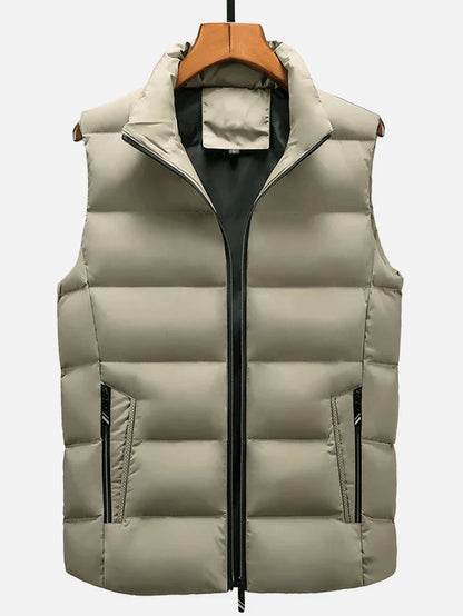 Men's Warm Padded Sleeveless Vest with Pocket - Solid Color Thicken Gilet